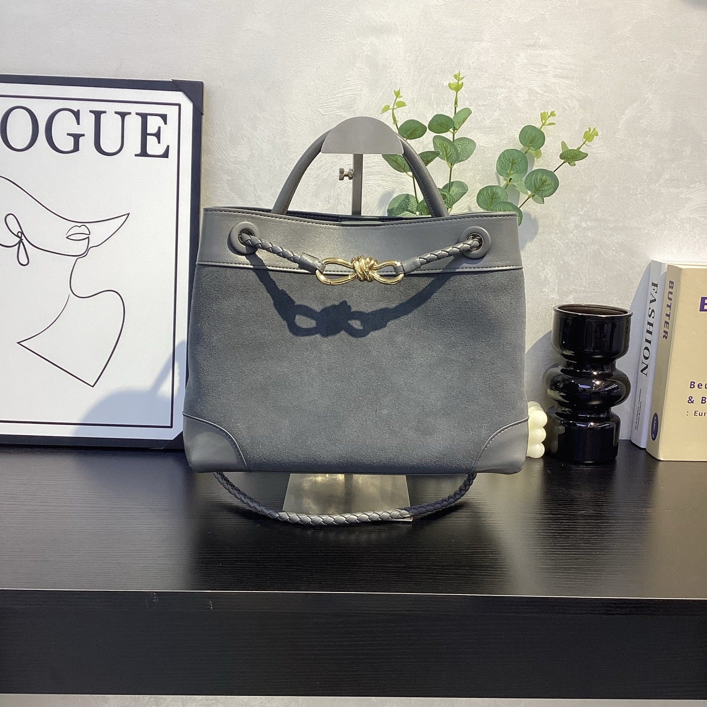 Suede Leather Woven Rope-Knot Handbag, Simple Elegant Shoulder & Crossbody Commuter Bag for Women