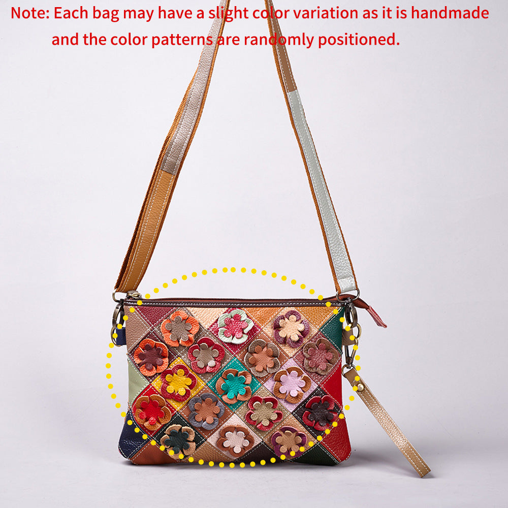New Colorful Patchwork Phone Bag in Top Layer Cowhide, Trendy Small Square Shoulder Crossbody Purse, European Style Commute Handbag for Women