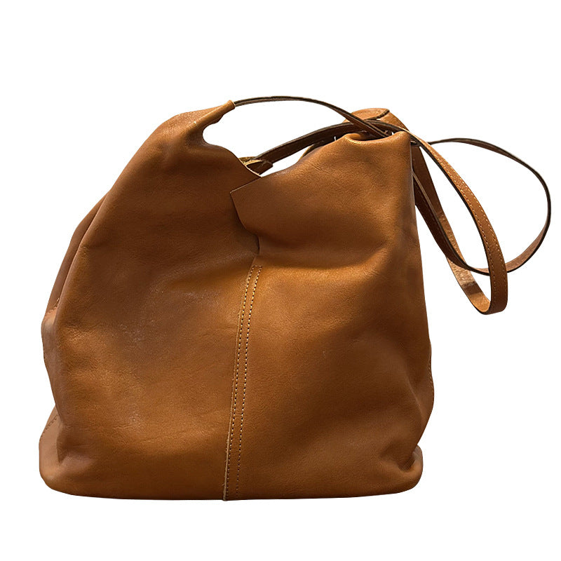 Genuine Leather Handmade Vintage Tote Bag for Women, New Minimalist Large Capacity Shoulder Top Handle Purse, Versatile Commute Handbag for Ladies