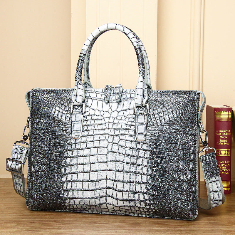 New Arrival Distressed Croc-Effect Briefcase for Men, A Large Capacity Business Laptop Bag with Multi-Compartment Design & Trendy Top-Handle Shoulder Style