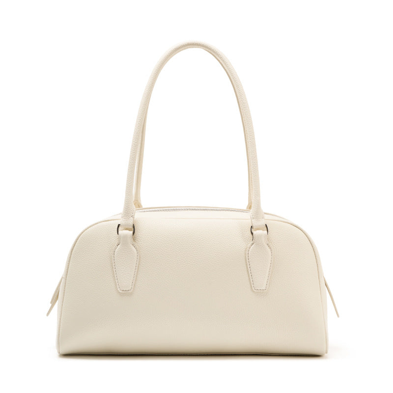 New Spring Row Boston Bowling Bag in Genuine Leather, Premium Shoulder Top Handle Underarm Purse, Chic Handbag for Women