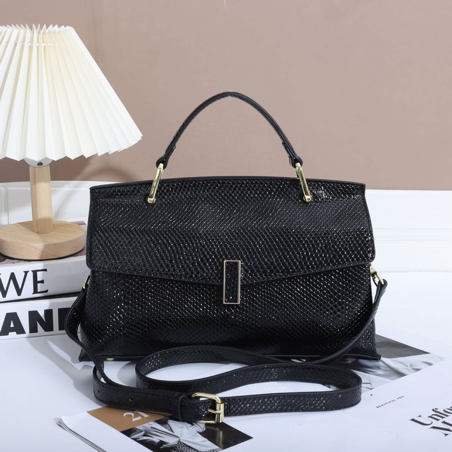 Iridescent Snakeskin Tote Bag for Women Fall Winter Shoulder Crossbody Handbag, Trendy Laser Shine Purse with Exotic Texture