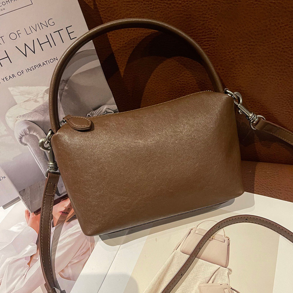 Genuine Top Layer Vegetable-Tanned Cowhide Boston Pillow Bag for Women, New Vintage Top Handle Crossbody Purse, Premium Leather Handbag for Ladies