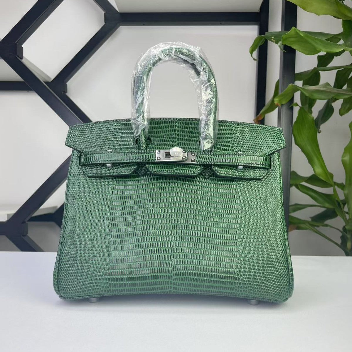Fashionable Lizard-Embossed Birkin-Inspired Tote Bag for Women, Premium Stainless Steel Hardware 25cm Top-Layer Cowhide Handbag with Versatile Elegant Design