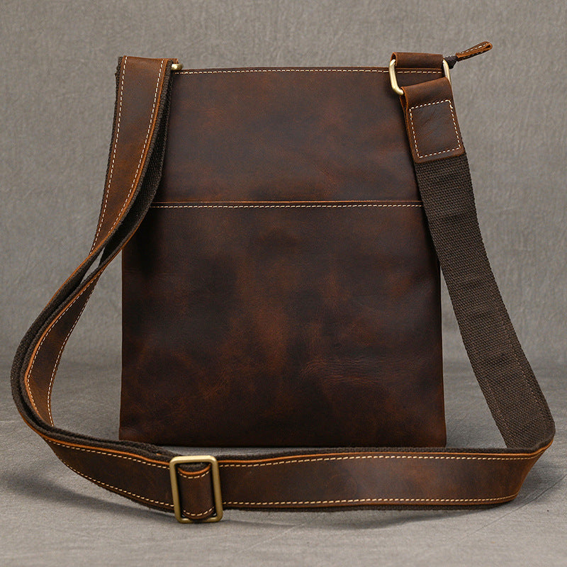 Genuine Top Layer Crazy Horse Cowhide Shoulder Bag for Men, Vintage Minimalist Small Crossbody Purse, Bestseller Casual Bag for Gentlemen