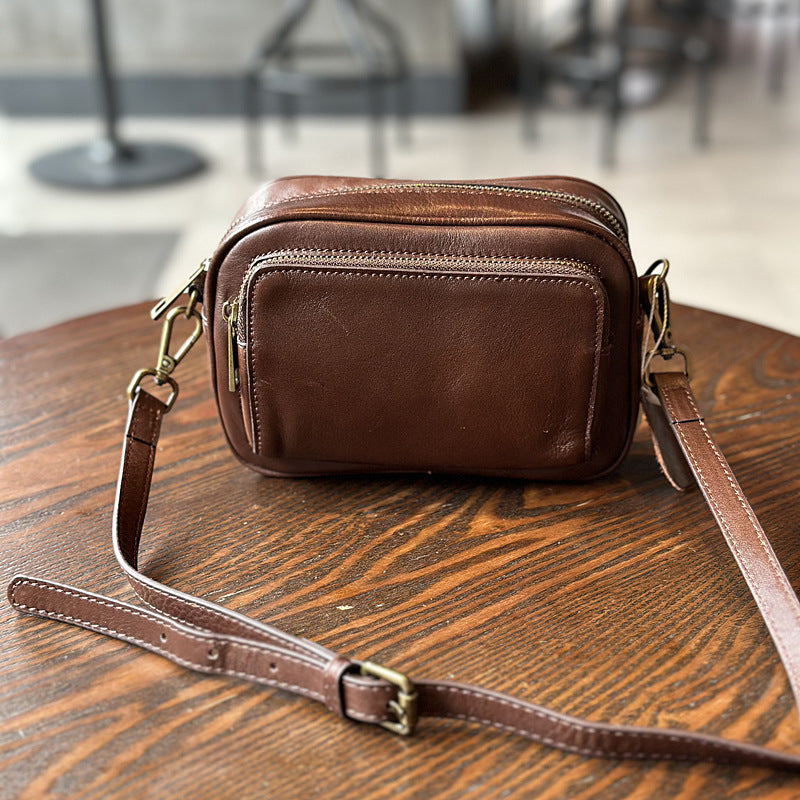 Genuine Top Layer Cowhide Camera Bag for Women, New Summer Small Square Shoulder Crossbody Purse, Fashionable Casual Handbag for Ladies