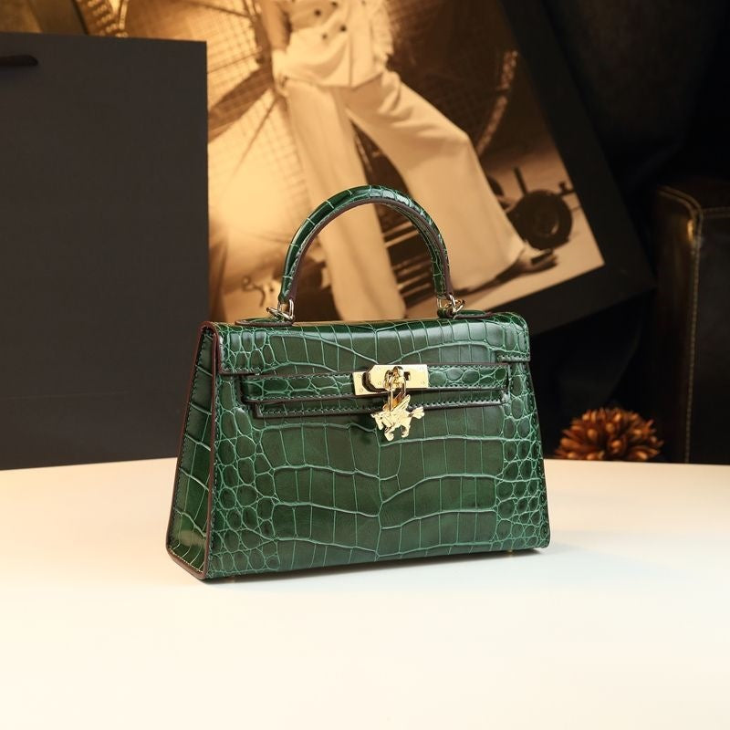New Arrival Mini Kelly-Inspired Croc-Effect Leather Bag for Women, A 2nd Gen Small Shoulder Crossbody Handbag with Fashionable Design