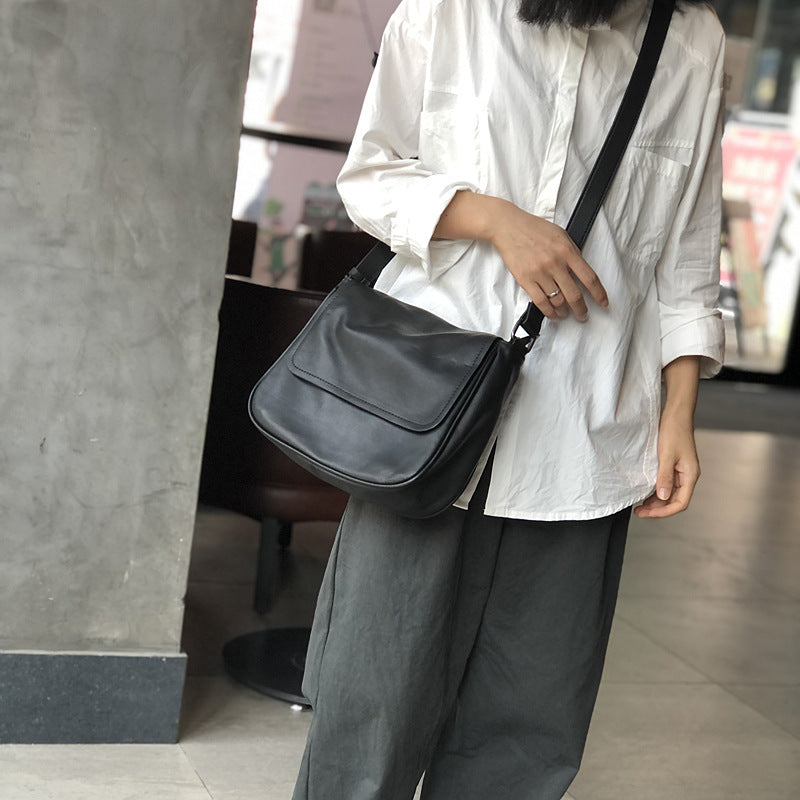 New Flap Minimalist Leather Messenger Bag, Casual Shoulder Crossbody Purse, Premium Top Layer Cowhide Handbag for Women