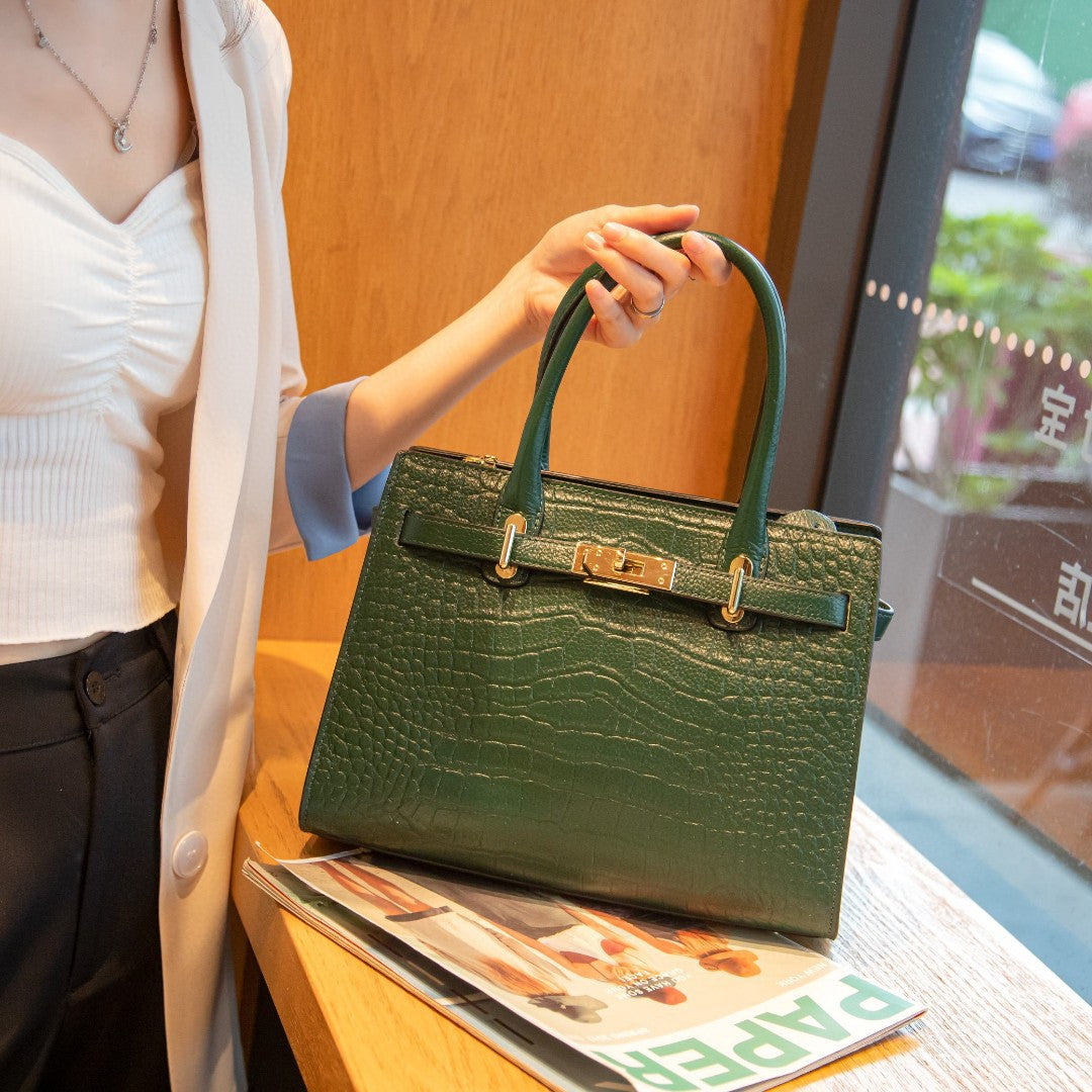 New Arrival Fall/Winter Kelly-Inspired Genuine Leather Tote Bag for Women, A Large Capacity Shoulder Crossbody Handbag with Croc-Effect & Versatile Design