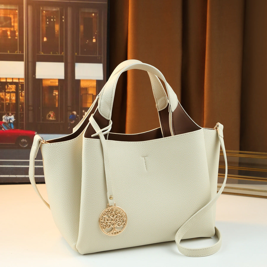 Large Capacity Tote Bag for Women Pebble Grain Leather Handbag Solid Color Top Handle Shoulder Crossbody Purse for Work & Everyday Commute