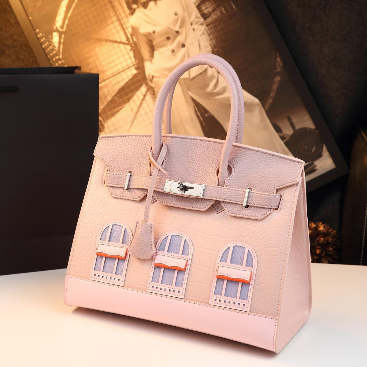 Chic Croc-Embossed Birkin-Inspired Tote Bag for Women, Premium Genuine Leather Top-Handle Shoulder Crossbody Handbag with Sophisticated Elegant Design, Trendy Everyday Purse