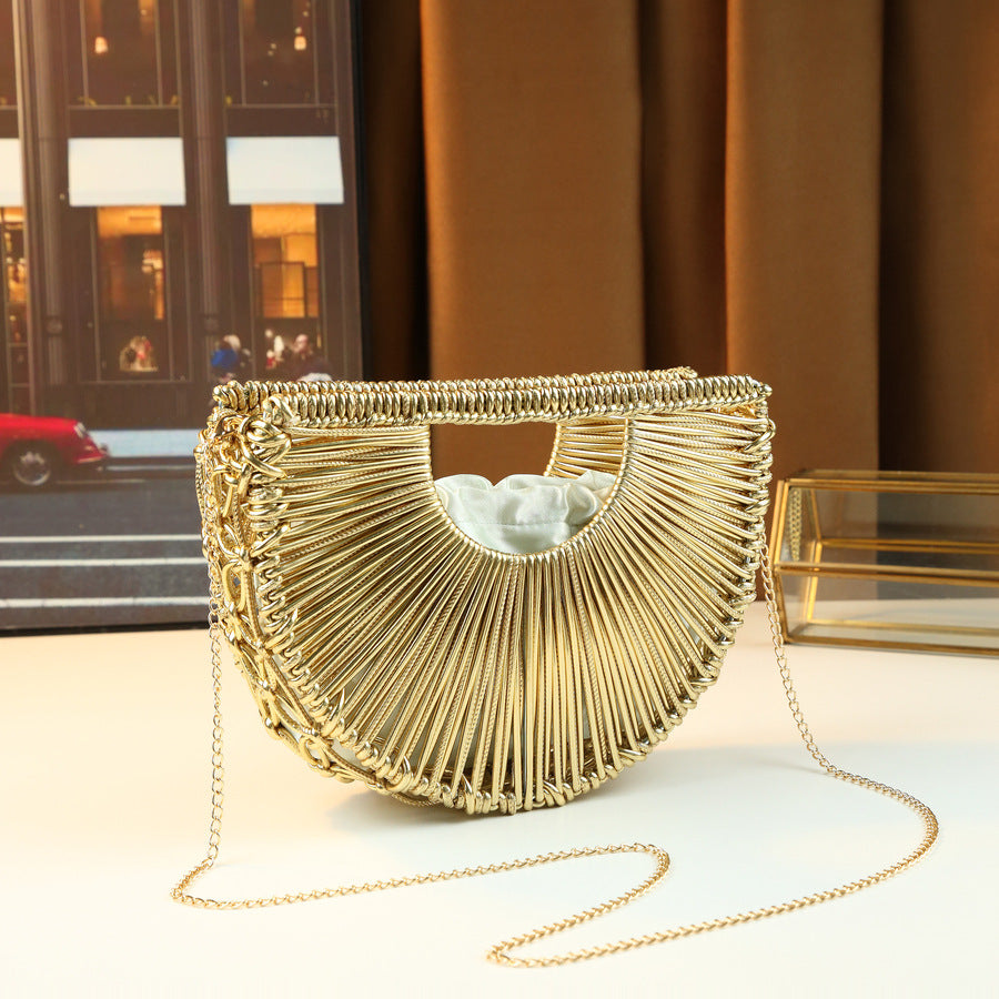 Line Woven Hollow Semi-Circle Bag for Women Niche Shoulder Crossbody Handbag, Exquisite Designer Purse with Artistic Open-Weave Design