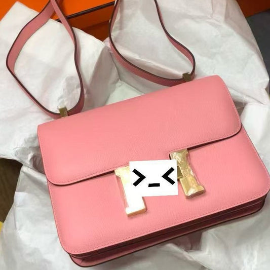 Genuine Top Layer Cowhide Epsom Palm Texture Constance-Style 19cm Bag for Women, 2025 Hermès-Inspired Crossbody Shoulder Top Handle Small Square Purse, Trendy Handbag for Ladies
