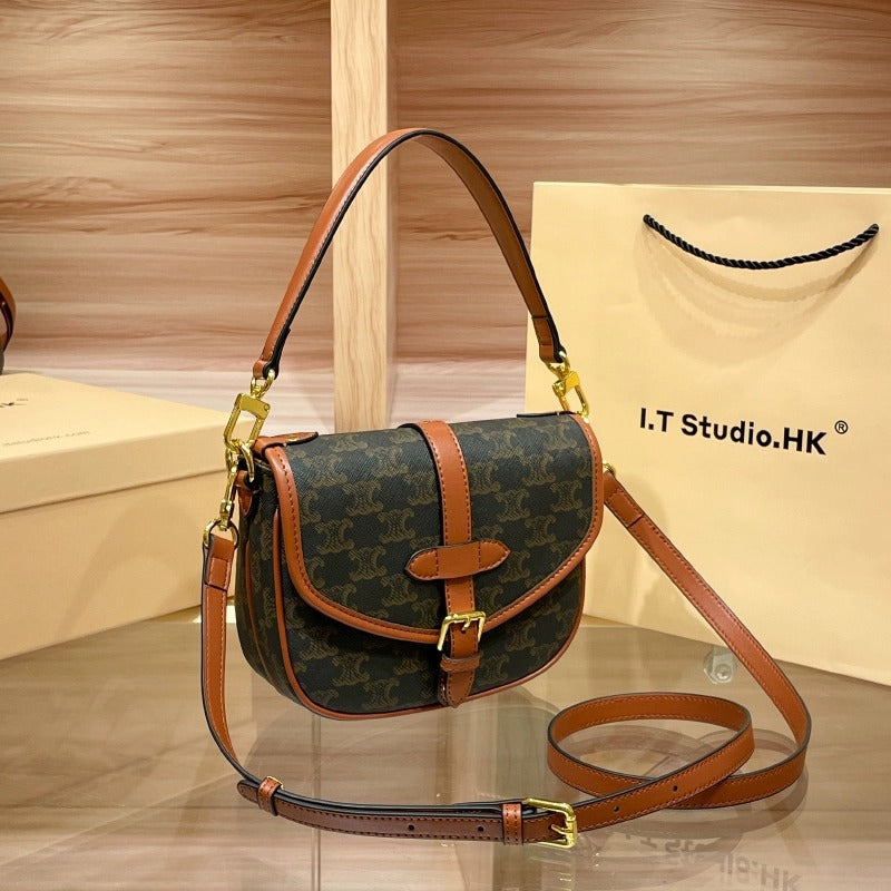 Genuine Leather Saddle Bag for Women, New Fall Winter Small Shoulder Crossbody Purse, Versatile Everyday Handbag for Ladies
