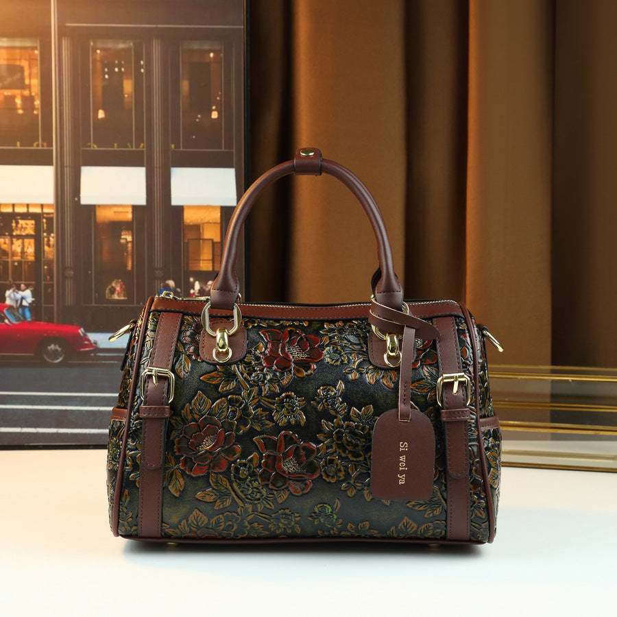 Vintage Floral Pillow Tote Bag for Women Large Capacity Shoulder Crossbody Handbag, Light Luxury Mom Purse with Elegant Floral Design