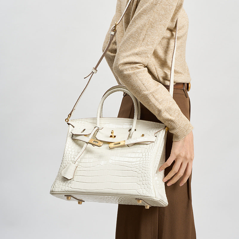 Elegant Croc-Embossed Birkin-Inspired Tote Bag for Women, Premium Top-Layer Cowhide Leather with Spacious Large Capacity, Light Luxury Shoulder Crossbody Handbag for Work & Everyday Use
