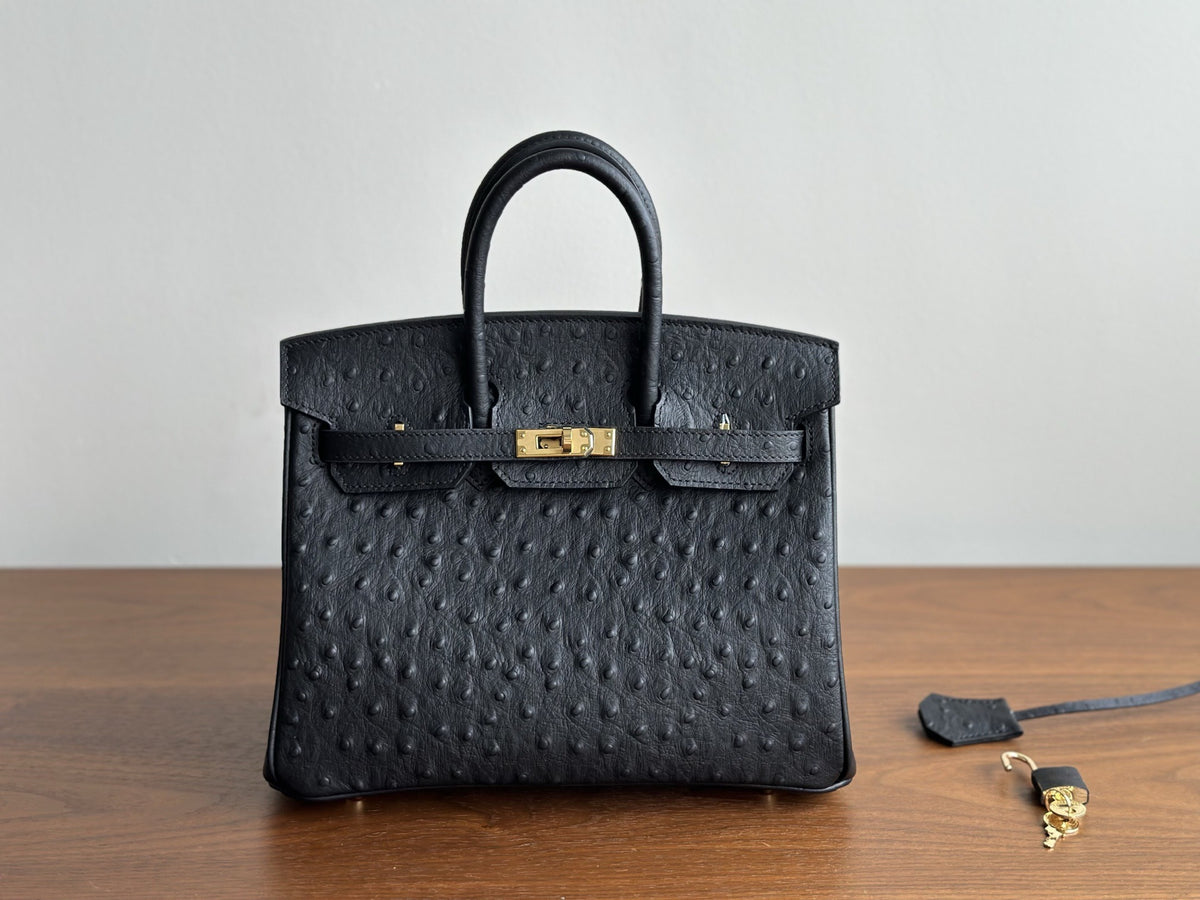 Women's Ostrich Grain Leather Birkin-Style Tote Bag, Hermès-Inspired Luxury Handbag with Top Handles, Genuine Cowhide Shoulder Purse, Exquisite Designer Satchel for Work & Travel