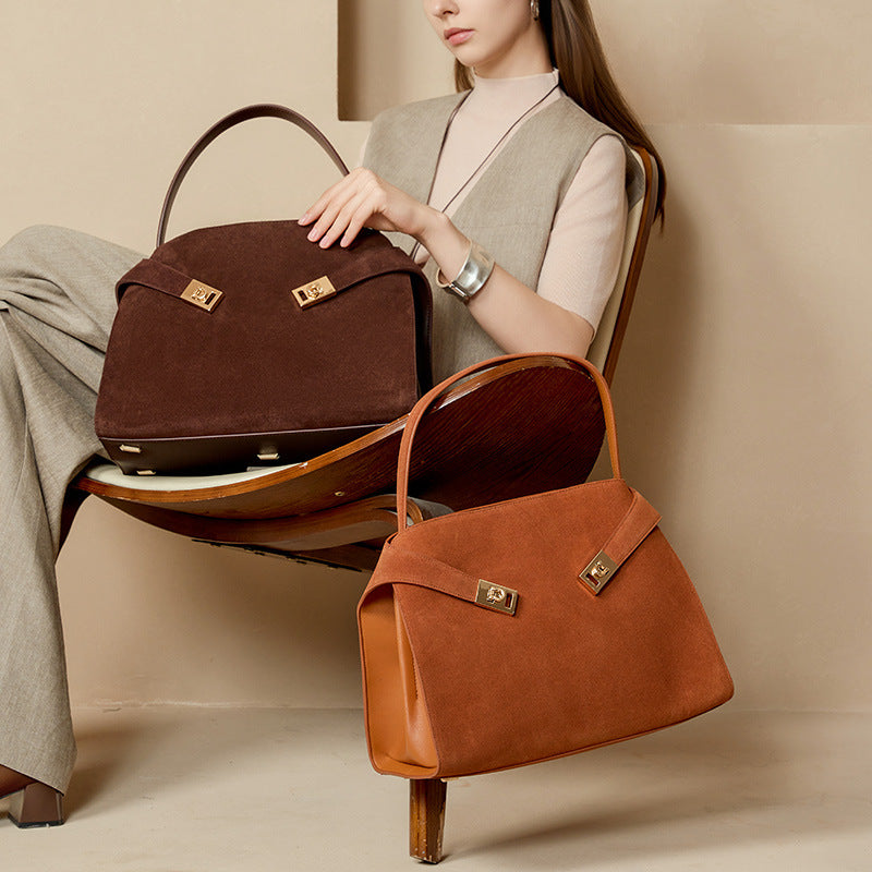 Genuine Top Layer Cowhide Large Capacity Tote Bag for Women, Fall Winter Vintage Style Underarm Shoulder Handbag, Premium Commute Everyday Bag for Ladies