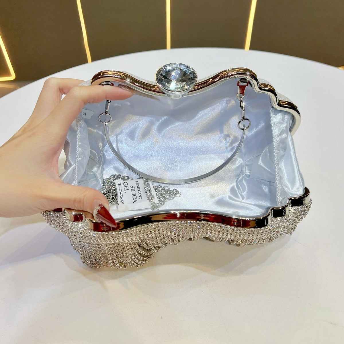 Dazzling Rhinestone Fringe Evening Clutch for Women, A Premium Crystal-Embellished Top-Handle Crossbody Bag with Unique Boutique Design, Perfect for Formal Gowns Weddings & Special Occasions