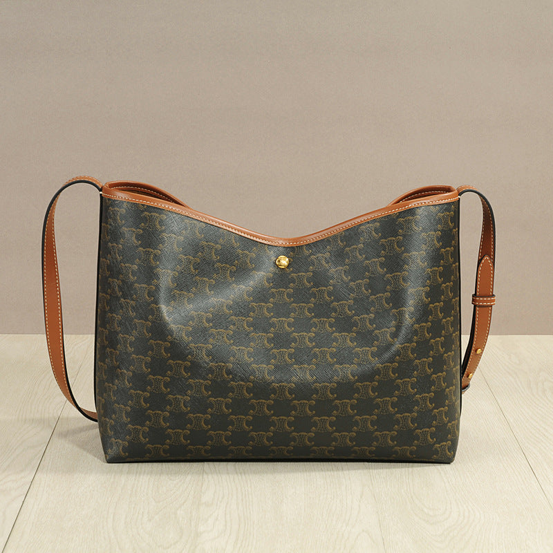 Vintage Brown Monogram Arch Style Soft Shopper Tote Bag for Women Large Crossbody Shoulder Bag Mommy Diaper Bag