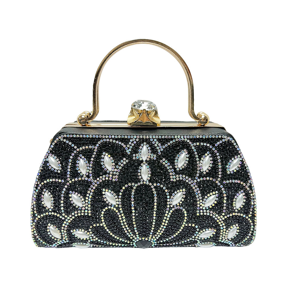 Women's Rhinestone-Embellished Evening Clutch, Light Luxury Crystal Top-Handle Crossbody Bag for Formal Dress, Sparkly Purse
