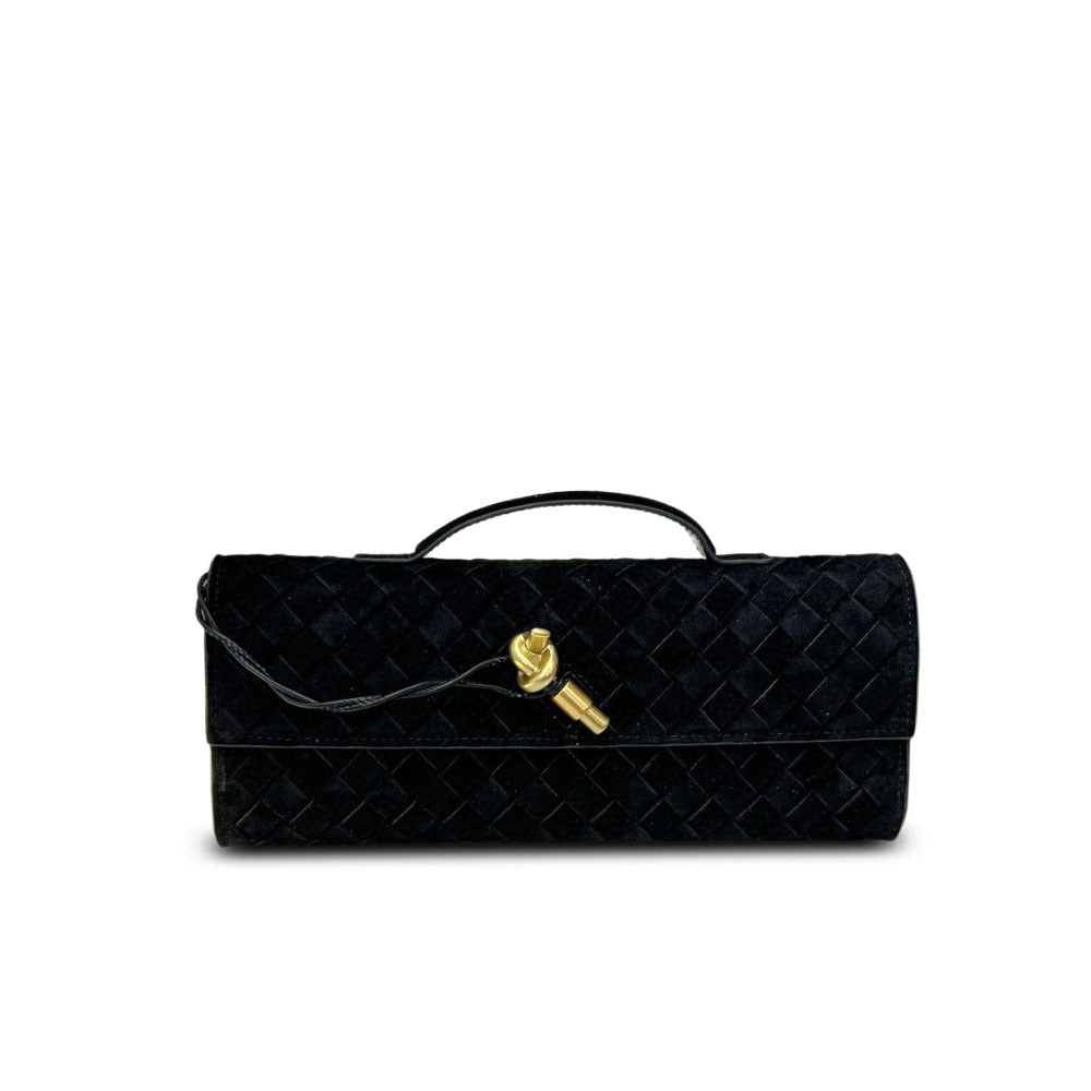 Fall/Winter Matte Suede Woven Evening Clutch, Horizontal Baguette Bag with Latch, High-End Light Luxury for Women