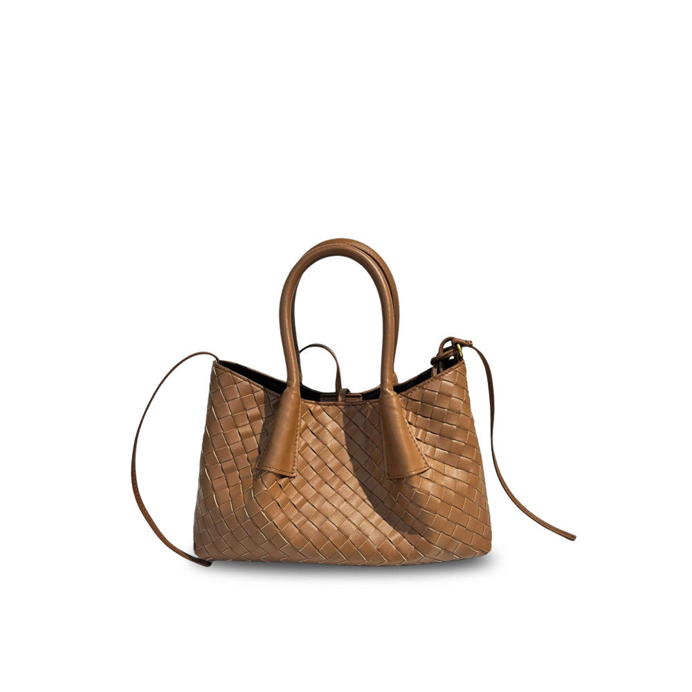 Leather New Woven Tote Bag Hand Crossbody One Shoulder Underarm Bag Women's Large Capacity Bag Mommy Bag