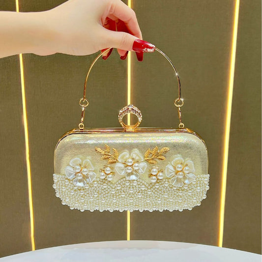 Elegant Pearl Flower Evening Clutch for Women, A Charming Small Top-Handle Crossbody Bag with Exquisite Floral Pearl Embellishment, Perfect for Formal Gowns Banquets Weddings & Special Occasions