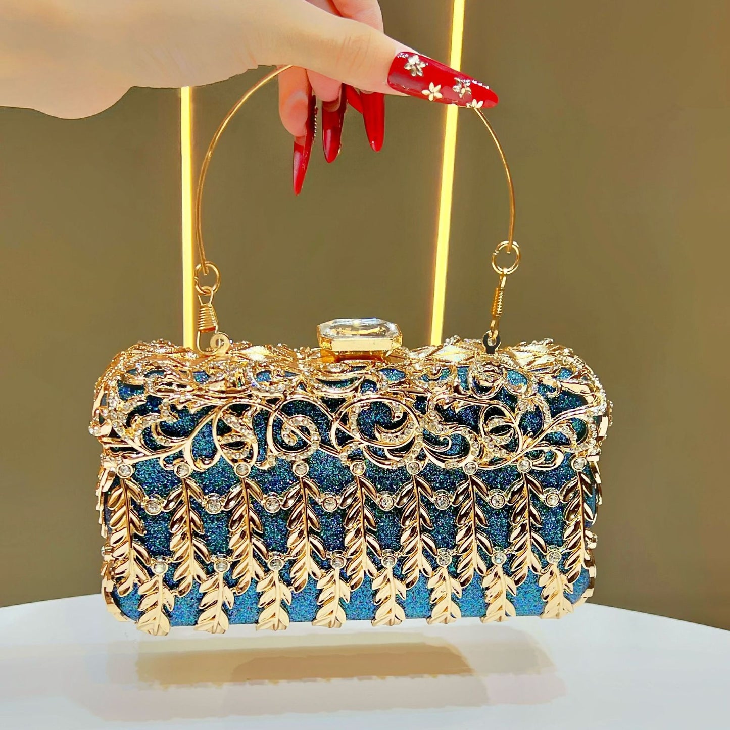 Women's Rhinestone-Embellished Luxury Evening Bag, Premium Top-Handle Banquet Purse for Formal Dress Bridesmaid, Sparkly Handbag