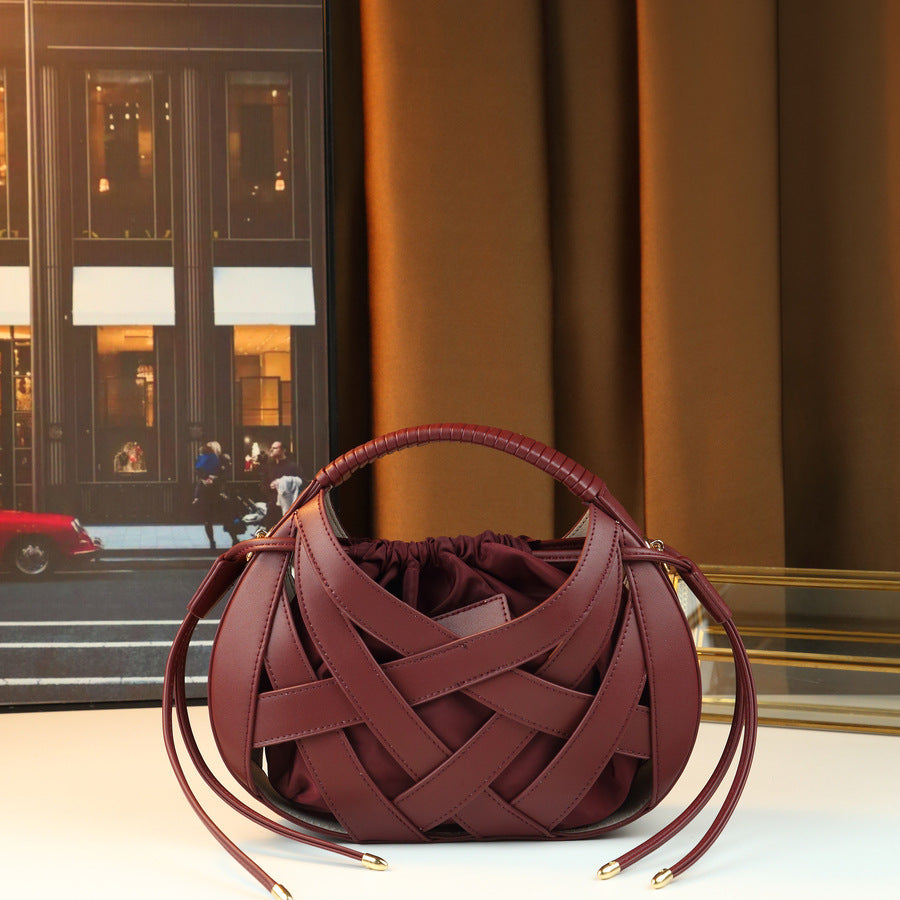 Woven Hollow Picnic Basket Bag for Women Creative Design Top Handle Shoulder Crossbody Purse, Premium Textured Handbag with Versatile Everyday Appeal