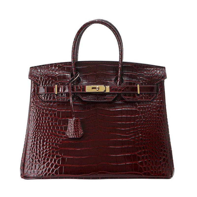 Genuine Leather Crocodile-Embossed Birkin-Style Bag for Women, Large Capacity Commute Top Handle Underarm Purse, Premium Light Luxury Handbag for Ladies
