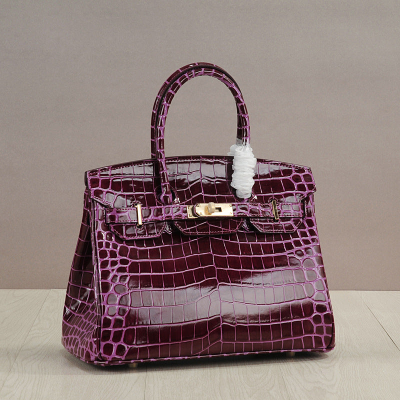 Genuine Leather Crocodile-Embossed Birkin-Style Bag for Women, New Large Capacity Commute Top Handle Shoulder Crossbody Purse, Fashionable Versatile Handbag for Ladies