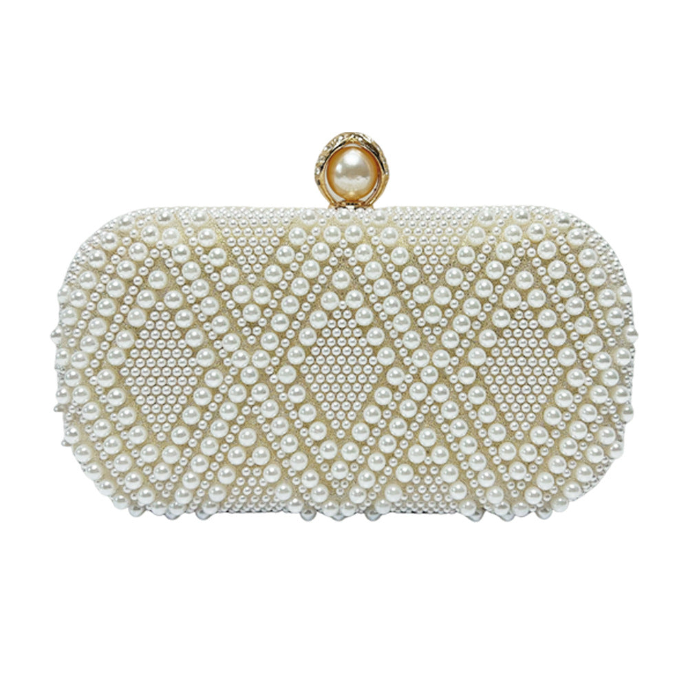 Elegant Pearl-Embellished Evening Clutch for Women, A Light Luxury Chain Crossbody Vintage Handbag with Top Handle, Inspired by Iconic Designer Style
