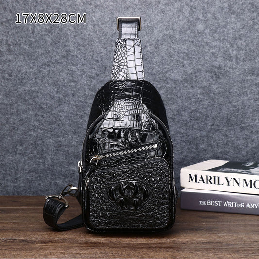 New Arrival Croc-Effect Men's Chest Bag with Claw Design, A Large Capacity Genuine Leather Crossbody Bag with Fashionable Outdoor Style