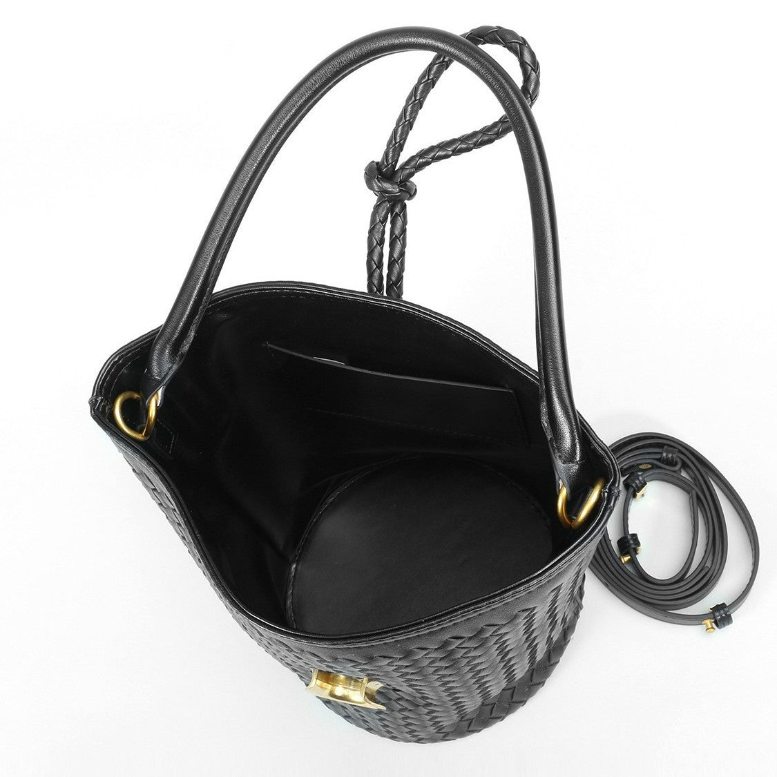 Genuine Leather Woven Bucket Bag for Women, Spring Summer Versatile Crossbody Commute Top Handle Purse, Premium Handbag for Ladies