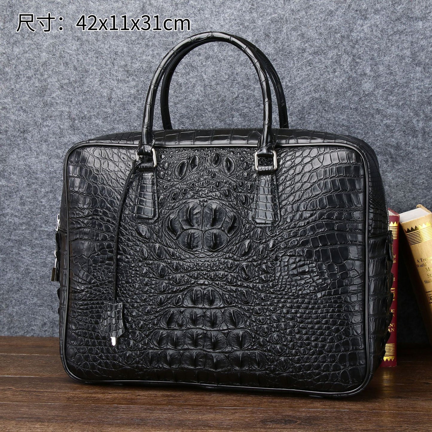 New Arrival Croc-Effect Business Briefcase for Men, A High-End Large Capacity Top-Handle Bag with Fashionable Sophisticated Design