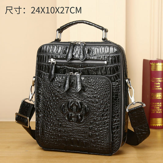 New Arrival Croc-Effect Classic Structured Shoulder Bag for Men, A Top-Handle Crossbody Handbag with High-End Business Design