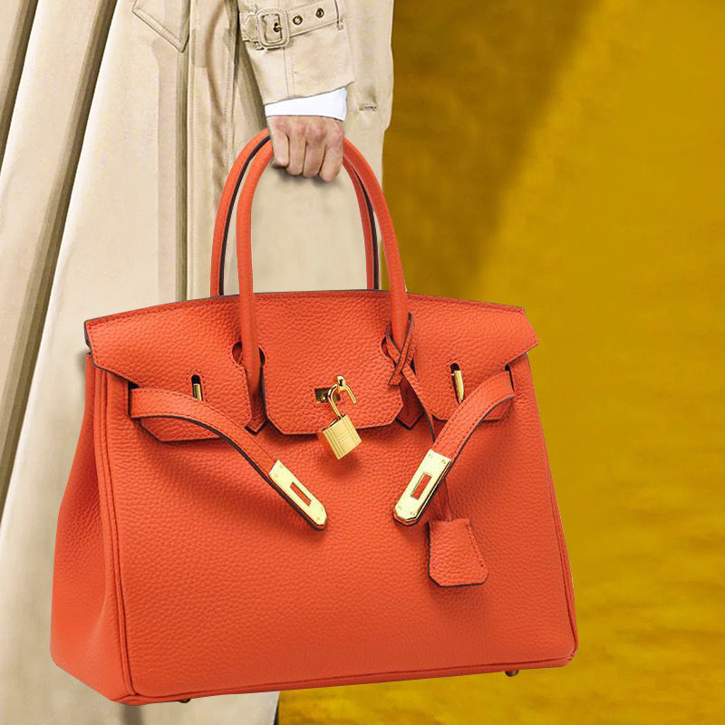 Genuine Top Layer Pebbled Leather Birkin-Style Large Capacity Handbag for Women, New Arrival Kelly-Style Top Handle Purse, Elegant Chic Tote Bag for Ladies