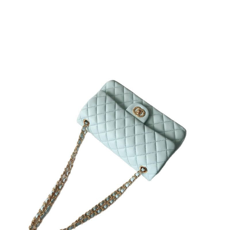 Genuine Lambskin Leather Diamond Quilted Chain Handbag for Women, New Arrival Fashionable Lock Buckle Shoulder Crossbody Purse, Premium Chic Bag for Ladies