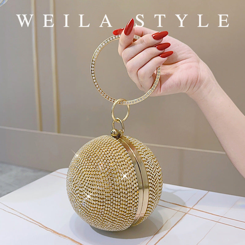 New Rhinestone Spherical Evening Clutch for Women, Gold/Silver Crystal-Studded Round Purse, Sparkly Party Bag for Prom & Nightclub