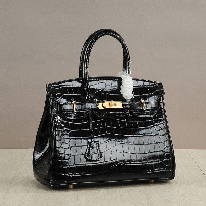 Genuine Leather Crocodile-Embossed Birkin-Style Bag for Women, New Large Capacity Commute Top Handle Shoulder Crossbody Purse, Fashionable Versatile Handbag for Ladies