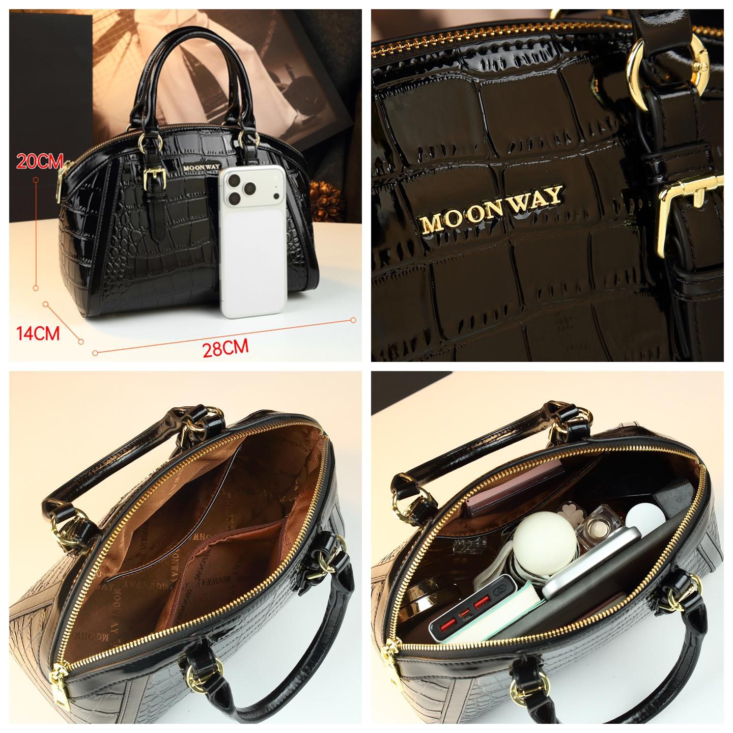 New Arrival Structured Croc-Effect Shell Bag for Women, A Light Luxury Shoulder Crossbody Top-Handle Handbag with Casual Style, Perfect for Moms