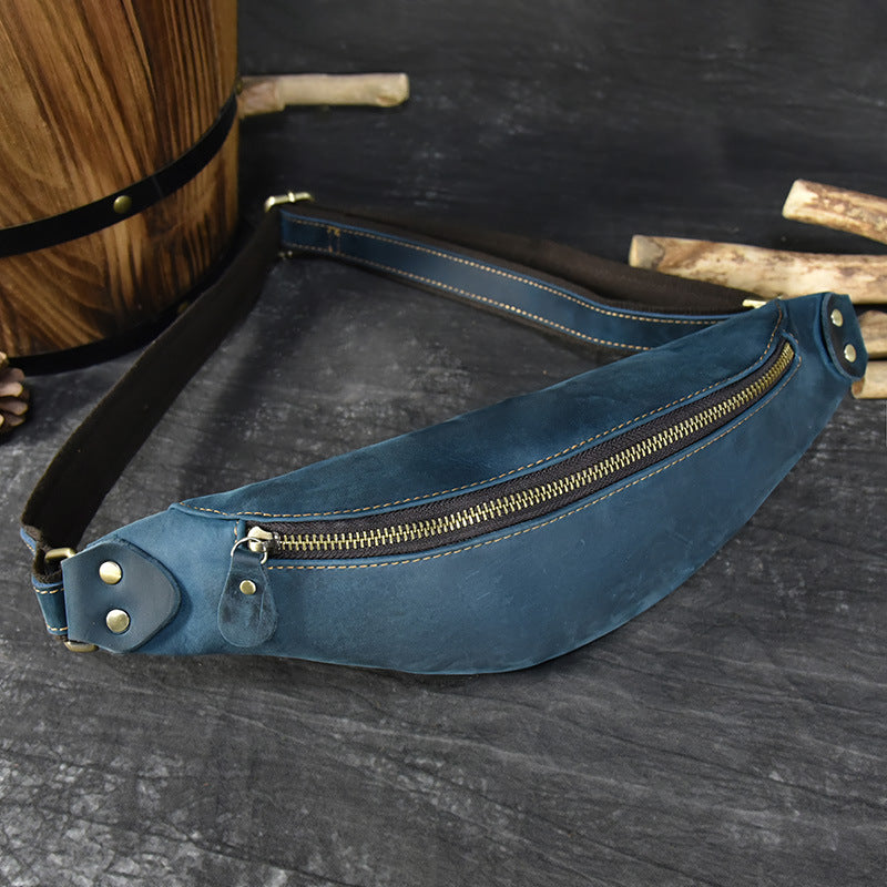 Crazy Horse Leather Multifunctional Waist Chest Bag, Outdoor Sports Crossbody Phone Pouch for Men and Women