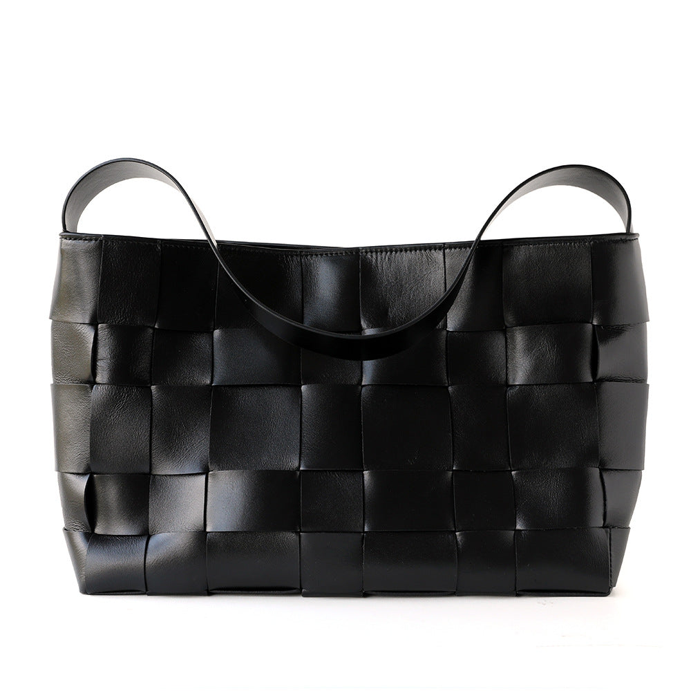Top Layer Cowhide Woven Tote Bag for Women Large Capacity Laptop Commuter Shoulder Handbag, Niche Designer Purse with Artisan Craftsmanship