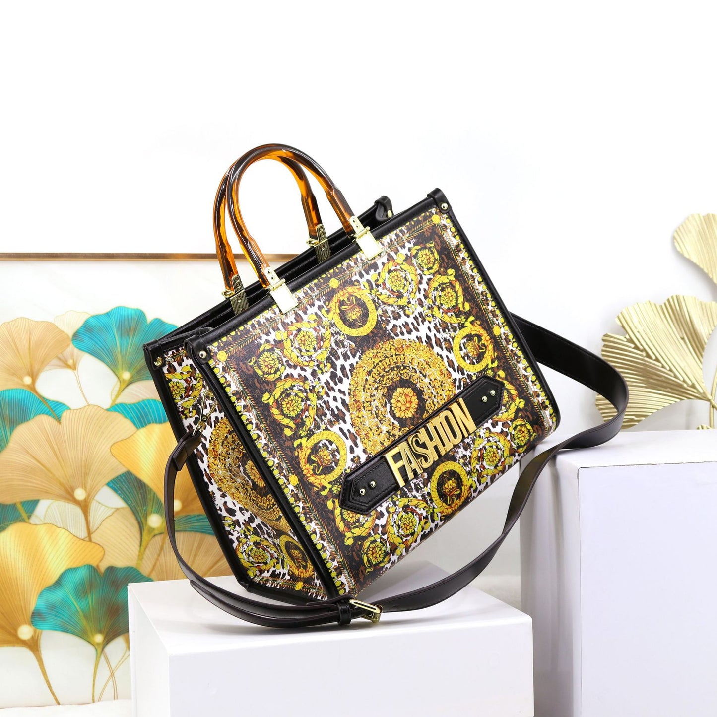 Genuine Leather Large Capacity Tote Bag for Women, Fashion "FASHION" Letter Print Top Handle Handbag, Stylish Ladies Tote Purse