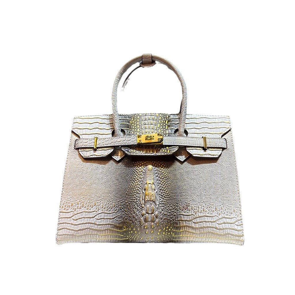 Genuine Leather Crocodile-Embossed Birkin-Style Handbag for Women, Fashionable Top Handle Shoulder Crossbody Purse, Trendy Bag for Ladies