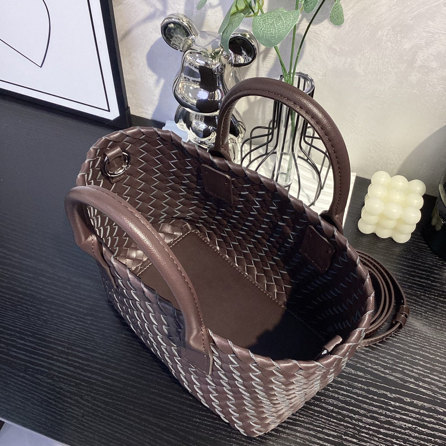 Woven Leather Basket Tote, Niche Best-Selling Handbag, Versatile Shoulder & Crossbody Bag for Women