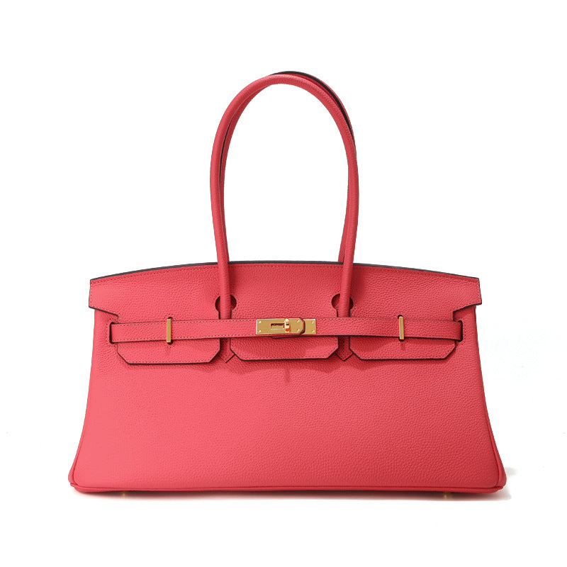 Chic 40cm Horizontal Birkin-Inspired Tote Bag for Women, Premium Top-Layer Cowhide Leather Crossbody Top-Handle Handbag with Spacious Large Capacity, Ideal Commuter Shoulder Bag