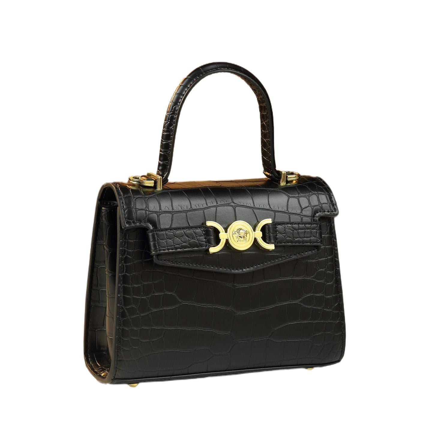 New Arrival Croc-Effect Small Commuter Bag for Women, A Kelly-Style Top-Handle Crossbody Shoulder Handbag with Genuine Leather & Trendy Design