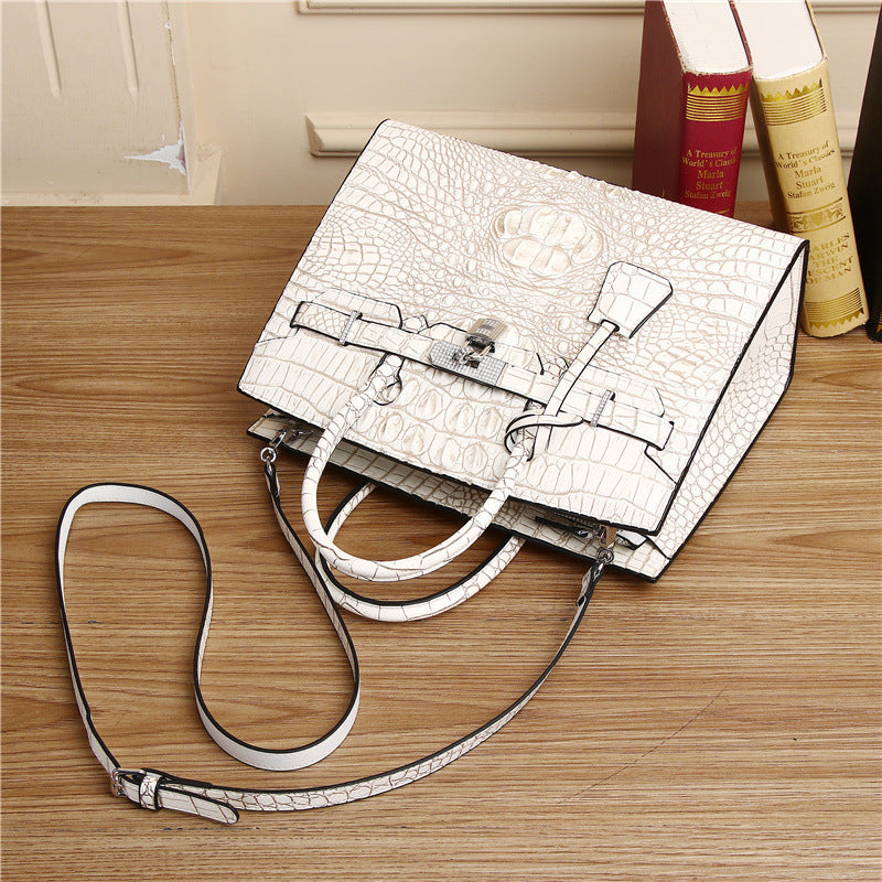 New Arrival Rhinestone-Embellished Croc-Effect Birkin-Inspired Tote Bag for Women, Genuine Leather Large Capacity Business Handbag with Versatile Shoulder Crossbody Carry